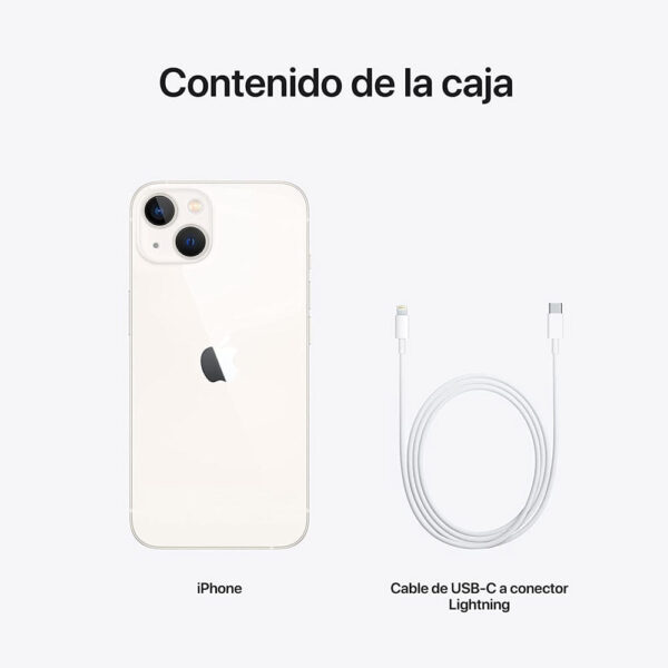 iPhone 13 128GB, 4GB RAM, cámara principal 12MP + 12MP, frontal 12MP, 6.1", blanco