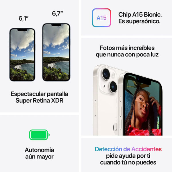 iPhone 14 128GB, 6GB RAM, cámara principal 12MP + 12MP, Frontal 12MP, 6.1", con slot para chip, negro