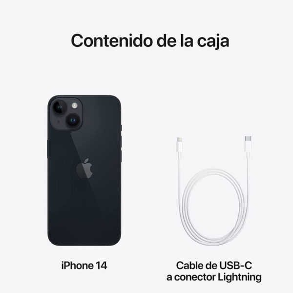 iPhone 14 128GB, 6GB RAM, cámara principal 12MP + 12MP, Frontal 12MP, 6.1", con slot para chip, negro