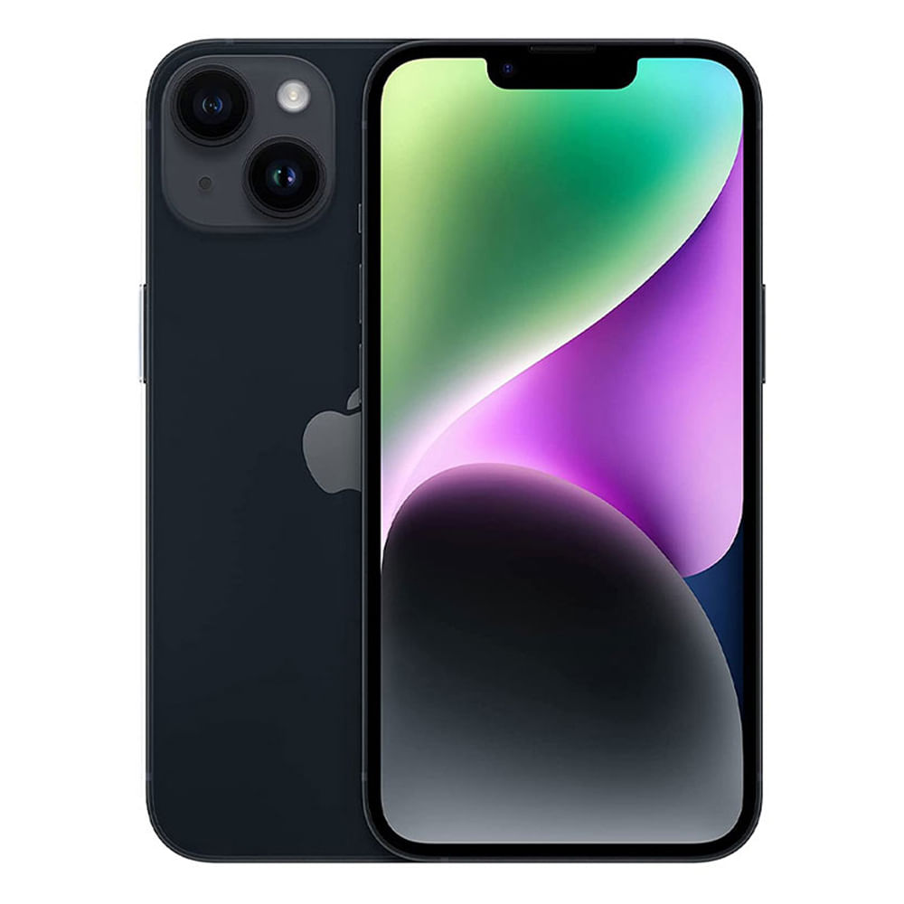 iPhone 14 128GB, 6GB RAM, cámara principal 12MP + 12MP, Frontal 12MP, 6.1", con slot para chip, negro